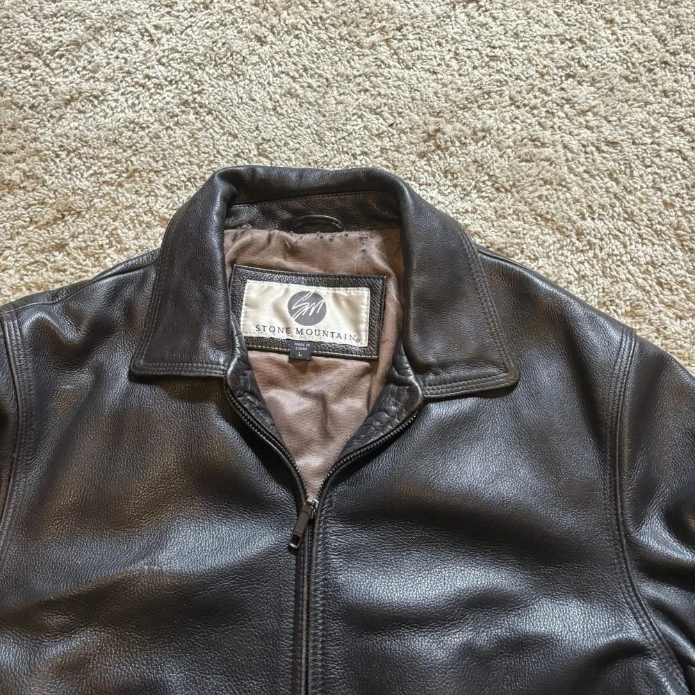 Vintage 90s Stone Mountain Leather Jacket Full Zip Bomber Men's Large Dark Brown